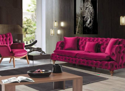 Chesterfield Samt Sofa 3 Sitzer Designer Couchen Couch Stoff Polster Pink Textil