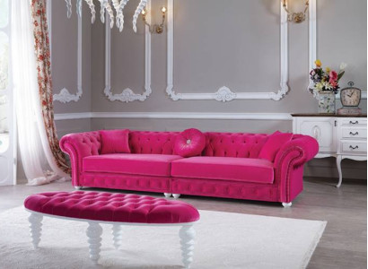 Chesterfield Samt Sofa 5 Sitzer Designer Couchen Couch Textil Stoff Polster Pink