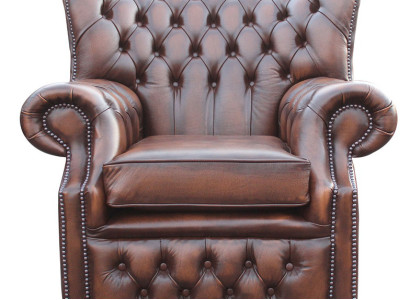 Chesterfield Leder Dunkelbraun Ohrensessel 1 Sitzer Designer Fernseh Sessel Neu