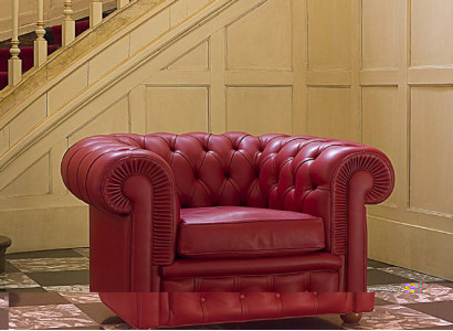 Chesterfield Rot Sessel 1 Sitzer Designer Leder Sofa Couch Polster Fernseh Neu