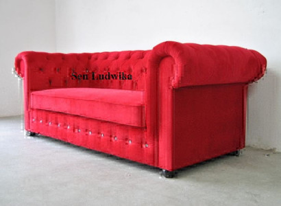 Chesterfield 3 Sitzer Couch Polster Textil Couchen Sitz Wohnzimmer Sofa Rot Samt