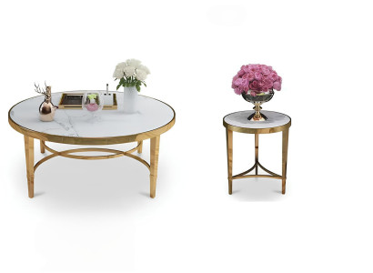 Designer Couch Tisch Marmor Sofa Beistell Tische Metall Italienische Möbel Rund
