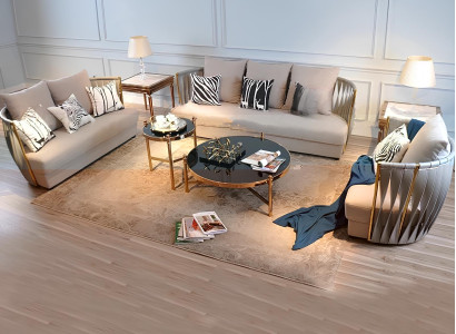 Chesterfield Metall Couch Polster Sitz Garnitur Sofa 3+1 Stoff Design Garnituren