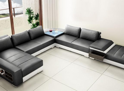 Ecksofa U Form Sofa Couch Polster Ecksofa Wohnlandschaft Ledersofa USB Neu 2680