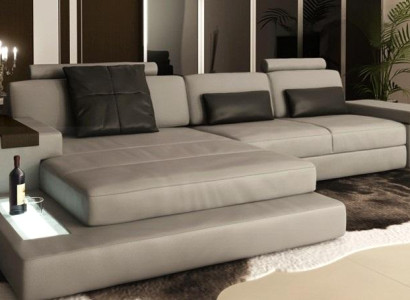 Ecksofa Stoff USB Polster Wohnlandschaft Eck Garnitur Ecke Leder Sofa Grau LForm