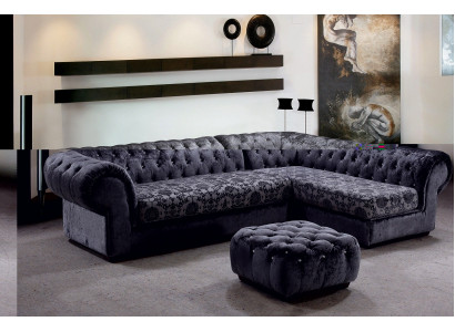 Klassische Chesterfield Stoff L-Form Couch Wohnlandschaft Ecksofa Garnitur Sofa