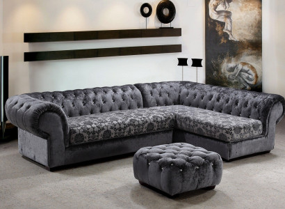 Klassische Chesterfield Stoff L-Form Couch Wohnlandschaft Ecksofa Garnitur Sofa