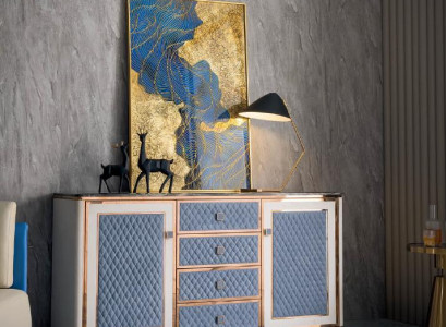 Kommode Moderne Sideboards 4 Schubladen 2 Turen Hochschrank Schrank Lowboard neu