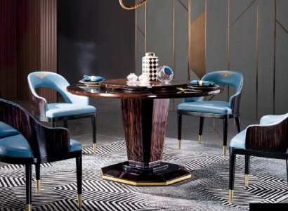 Design Möbel Esszimmer Garnitur Runder Esstisch + 4 Stühle Tisch Set Gruppe Holz