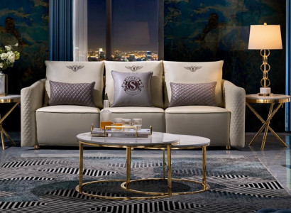Dreisitzer Couch Polster Design Sofa 3er Sitz Sofas Zimmer Möbel Beige Moderne