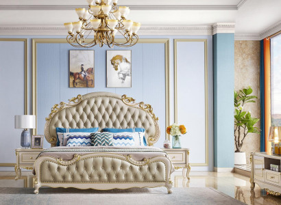 Bett  2x Nachttisch 3 tlg. Schlafzimmer Set Design Modern Luxus Echtholz Neu