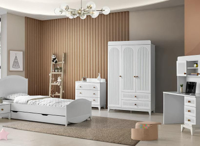 Kinderzimmer Set Bett Nachttisch Kommode Kleiderschrank Schreibtisch 5tlg.