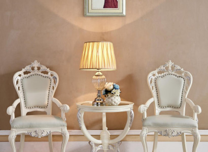 Set 2x Stühle mit Armlehnen Beistelltisch Sessel mit Armlehnen Luxus Echtholz