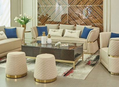 Designer Sofagarnitur 321 Sitz 2x Hocker Sofa Couch Leder Garnitur Polster 4tlg.