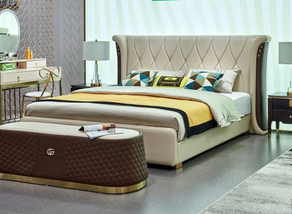 Doppelbett Bett Ehebett Design Luxus Luxur Polsterbett Designbett Leder Betten