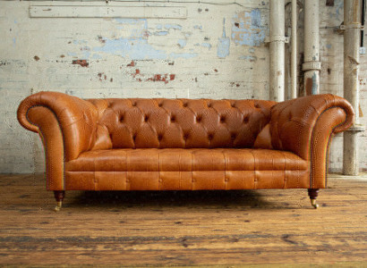 Chesterfield Orange Leder Textil Couch Klassische Sofa Sitz Polster Stoffsofas