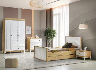 Bett Nachttisch Kommode Kleiderschrank Möbel Schlafzimmer 4-tlg. Set