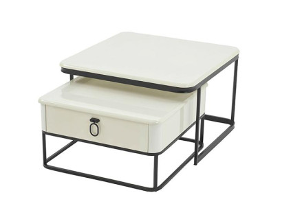 Beige Couchtisch mit Schubladen Wohnzimmer Hochwertig luxuriöse Möbel Designer