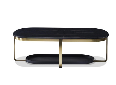 Leder Couchtisch in Schwarz mit Edelstahlrahmen modern