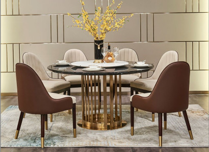 Esszimmer Runde Tische Essgruppe Set Stuhl Gruppe Tisch 6 Design Stühle 7tlg Neu