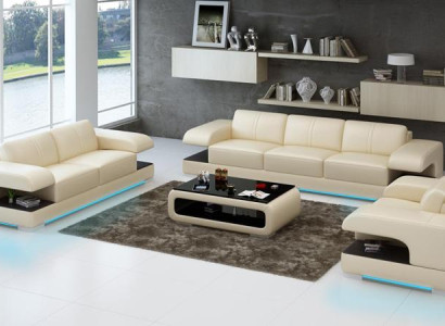 Ledersofa Couch Wohnlandschaft 321 Sofagarnitur Neu Design Modern Sofa mit USB