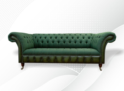 Wohnzimmer Möbel Stoff Textil Dreisitzer Sofa Couch Polster Grüne Chesterfield