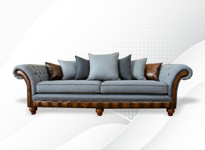 Wohnzimmer Möbel Stoff Textil Grau Chesterfield Dreisitzer Sofa Couch Polster