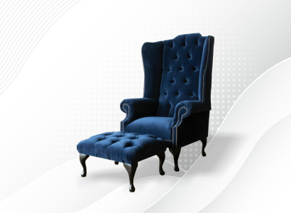 Chesterfield Ohrensessel Sessel + Hocker Relax Fernseh 1 Sitzer Sofa Einsitzer