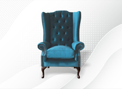 Chesterfield Sessel Blau Textil Stoff Ohrensessel Möbel Wohnzimmer Modern Luxus