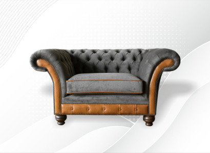 Chesterfield Sessel Stoff Textil Grau Wohnzimmer Design Luxus Polster Neu Modern