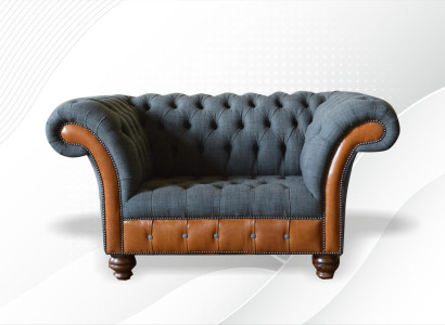 Chesterfield Sessel Grau Stoff Wohnzimmer Design Luxus Polster Neu Textil Möbel