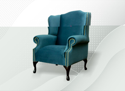 Chesterfield Sessel Hellblau Textil Stoff Ohrensessel Möbel Wohnzimmer Modern