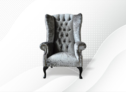 Chesterfield Sessel Silber Textil Stoff Kreative Möbel Neu Ohrensessel Sofa Neu