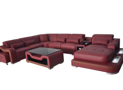 Leder Wohnlandschaft Garnitur Design Modern Ecke Sofa Couch 2tlg. Neu U-Form USB