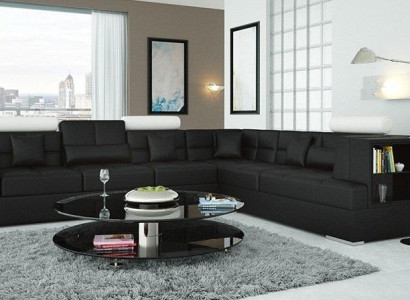 Wohnlandschaft Ecksofa Ledersofa mit USB Eck Couch Designer mit Regal Uster S/W