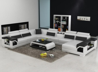 Ledersofa Couch Wohnlandschaft Ecksofa Eck Garnitur Design Modern Sofa mit USB