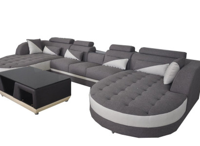 Eckcouch Ecksofa Design Polster Eckgarnitur Sofa Wohnlandschaft Couch Tisch USB