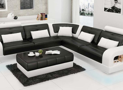 Ledersofa Couch Wohnlandschaft Ecksofa Eck Garnitur Design Modern Sofa L6008B