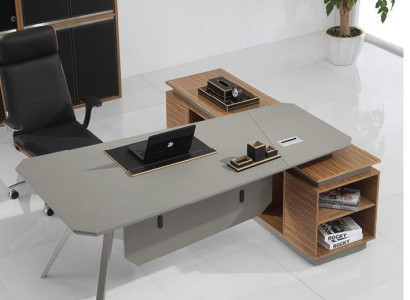 Moderner Holztisch in Schwarz mit Edelstahlrahmen