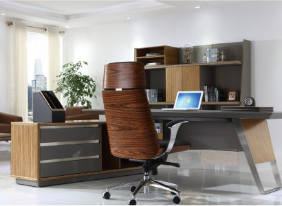 Holz-Sessel in Schwarz mit Edelstahlrahmen, modernes Design