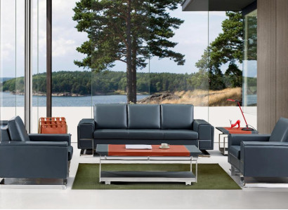 Kunstleder Sofa Set in Schwarz modern und elegant