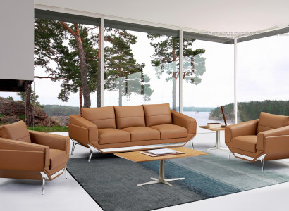 Moderner schwarzer Leder-Couchtisch mit Edelstahl-Design