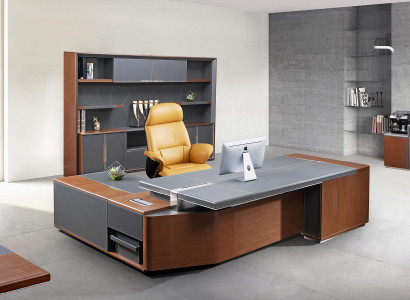 Moderner Eckschreibtisch aus MDF und Edelstahl in Naturfarben