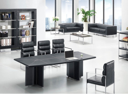 Moderner Konferenztisch aus MDF und Edelstahl in eleganter