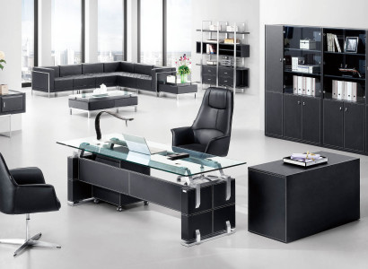 Moderner Eckschreibtisch aus MDF und Glas in Holzoptik