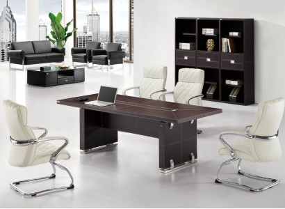 Moderner Konferenztisch aus MDF und Glas in Schwarz