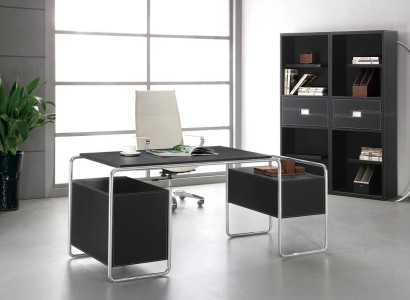 Moderner Schreibtisch und Aktenschrank aus MDF und Edelstahl in