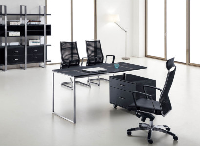 Moderner Schreibtisch aus MDF und Edelstahl in Schwarz