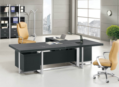 Eckschreibtisch aus MDF und Edelstahl in modernem Design