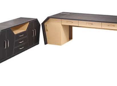 Leder-Kommode in Schwarz mit Edelstahl und MDF für modernes Wohnen